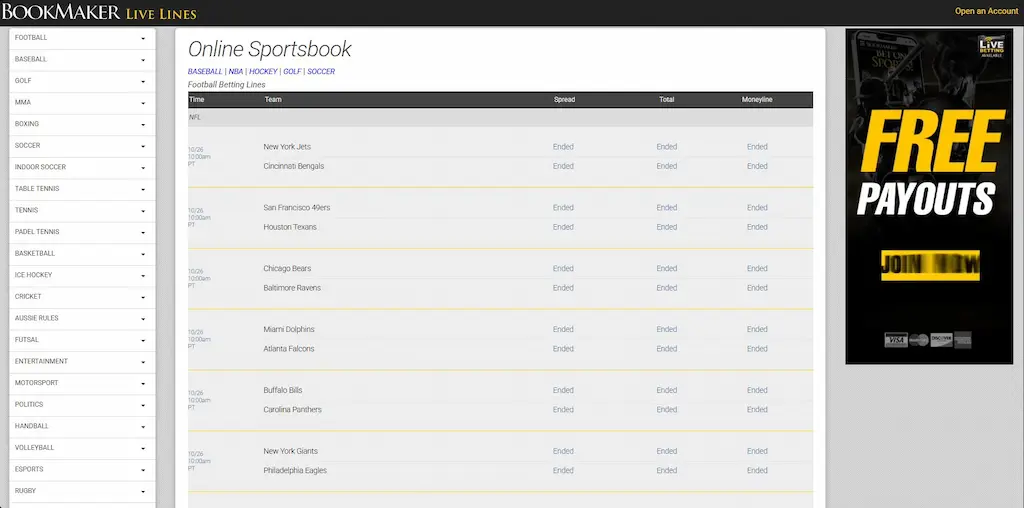 Bookmaker Sportsbook Betting Options Dec 2025