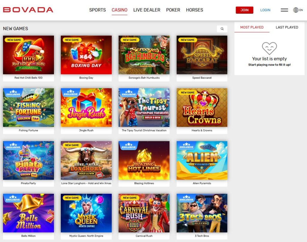 Bovada Casino Games Dec 2025