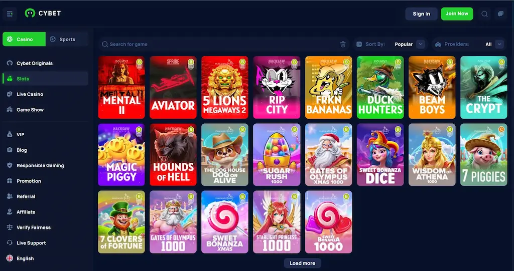 Cybet Casino Games Dec 2025