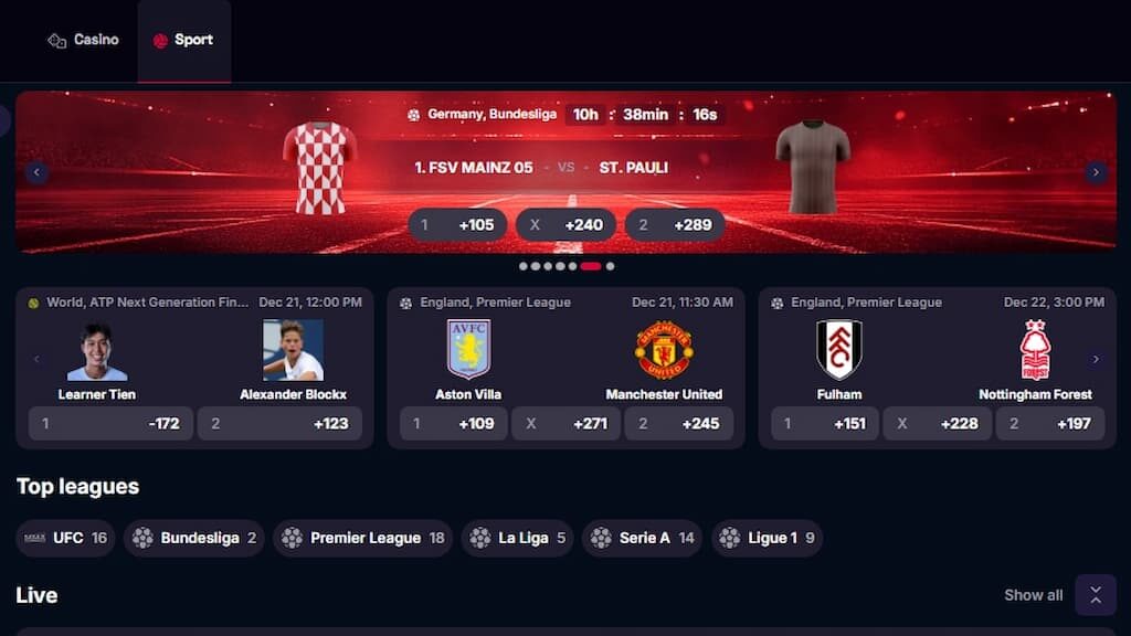Ybets Sportsbook home page