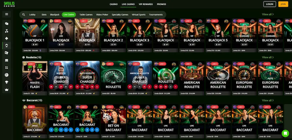 Wild Casino Live Casino Dec 2025