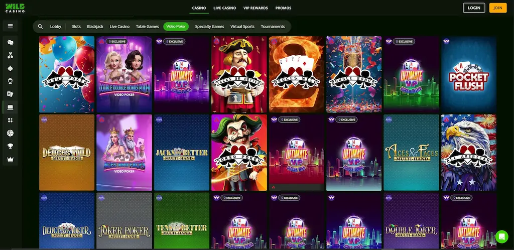 Wild Casino Video Poker Dec 2025