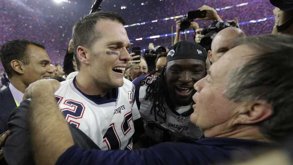 Tom Brady (left) and Bill Belichick (right), two of the central figures in New England Patriots history
