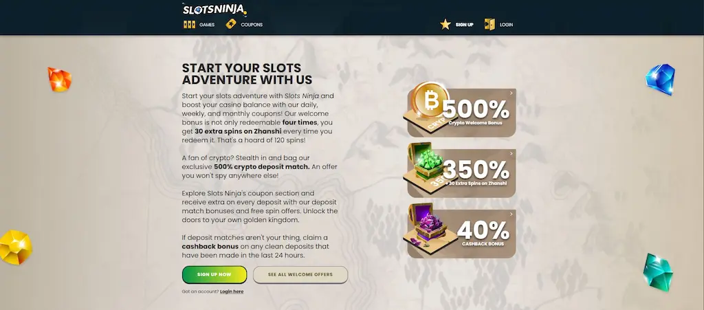 Slots Ninja Casino Welcome Bonus Jan 2026