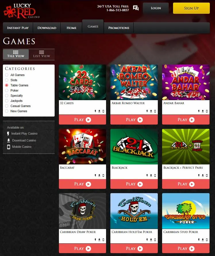 Lucky Red Casino Table Games Feb 2026