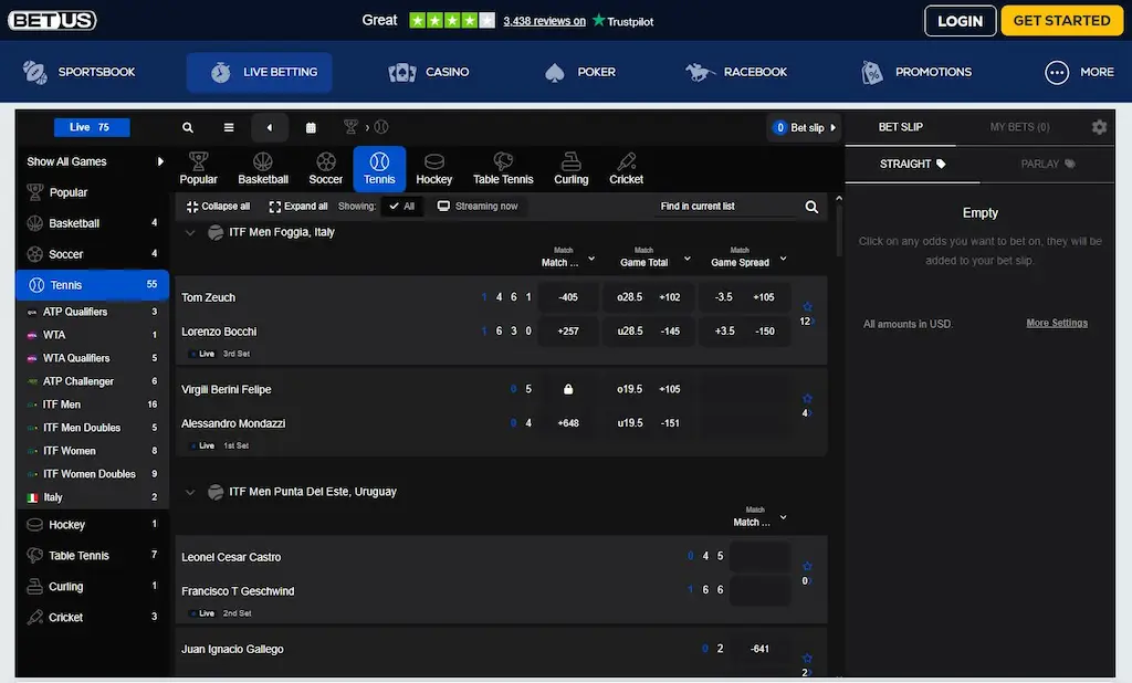 BetUS Sportsbook Live Betting Mar 2026