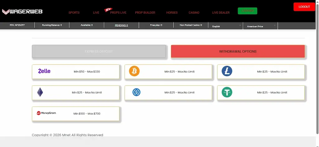 WagerWeb Casino & Sportsbook Banking Options