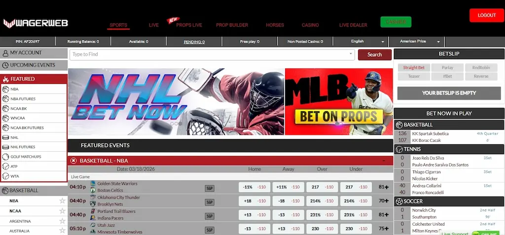 Wagerweb Sportsbook Betting Options Mar 2026