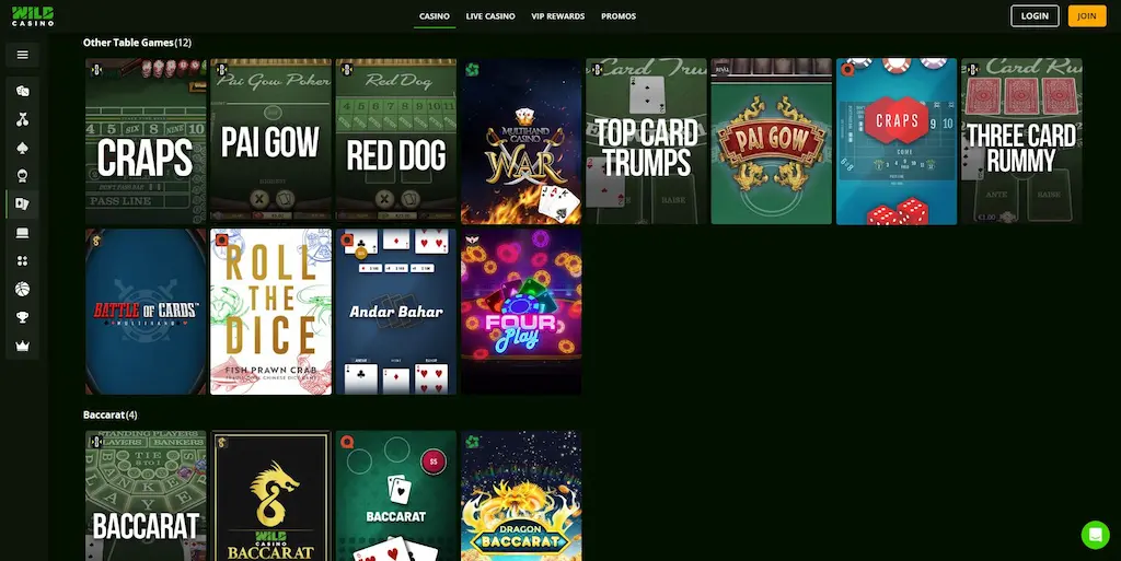 WIld Casino Other Table Games Mar 2026