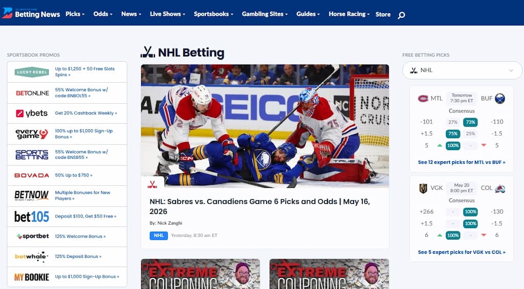 An example of the NHL expert picks available at bettingnews.com