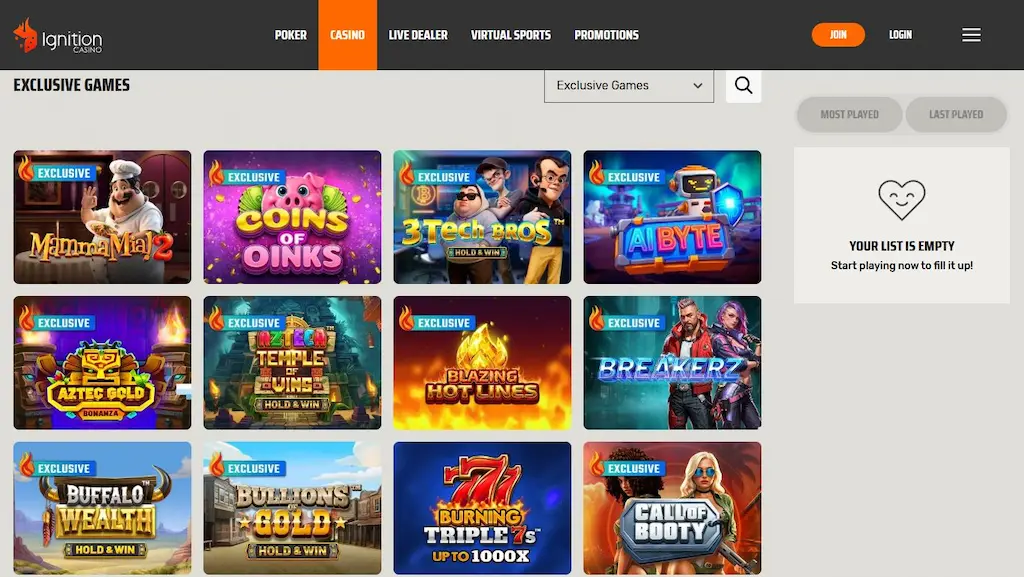 ignition casino games may 2026
