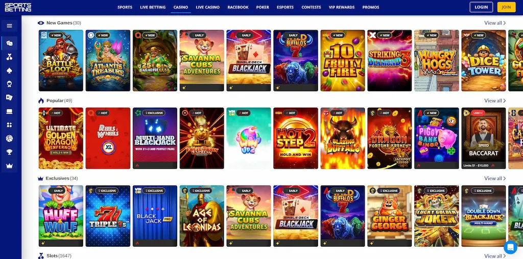 sportsbetting casino games may 2026