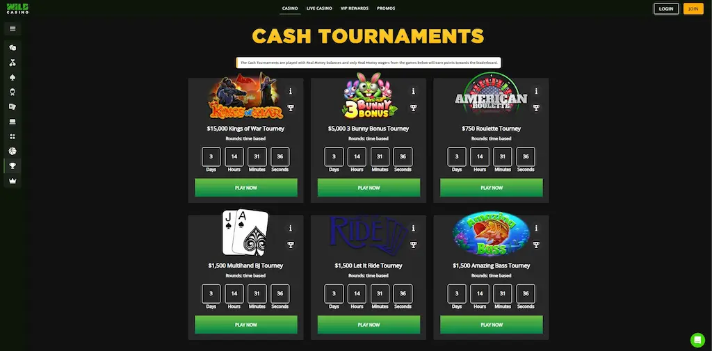 wild casino cash tournaments june 2026